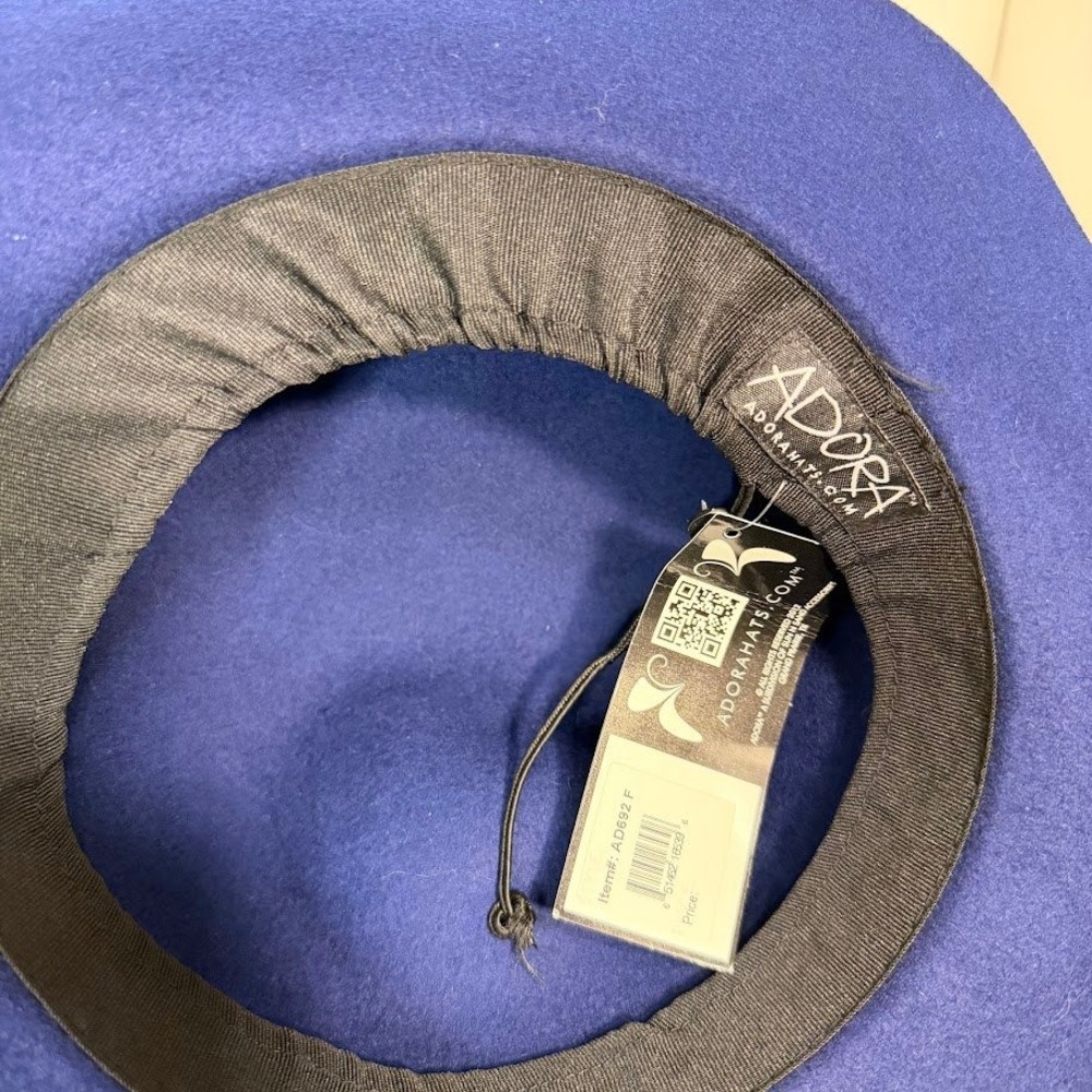 Adora Womens Blue 100% Wool Felt Wide Brim Floppy Hat Braided Band Western - Picture 9 of 10